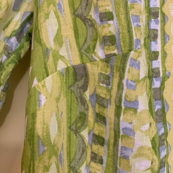 Sigrid Olsen | 100% Linen Green White Mixed Print Button Down Collared Shirt XS - Picture 8 of 17